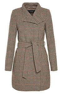 Vero Moda Dámsky kabát Two Dope Check 3/4 Wool Jacket Tobacco Brown Black With Winetasting M