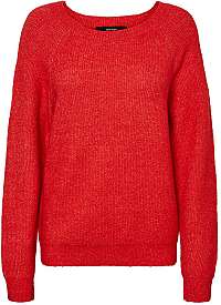 Vero Moda Dámsky sveter VMBLAKELY IVA LS O-NECK RIB BLOUSE BOO High Risk Red Melange L