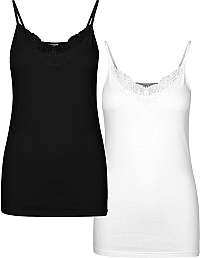 Vero Moda Sada dámskych tielok VMINGE LACE SINGLET GA 2-PACK Noosa Black bright white XL