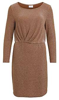 Vila Dámske šaty VILOUIANA L / S DRESS Toffee W Silver Fiber L