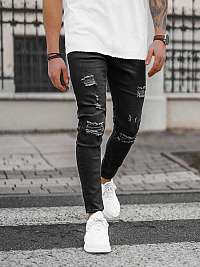Bavlnené trendové slim fit rifle s dierami E95/05