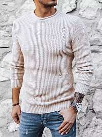 Béžový pletený sveter s módnymi dierami
