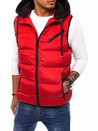 Červená prešívaná trendy vesta s kapucňou