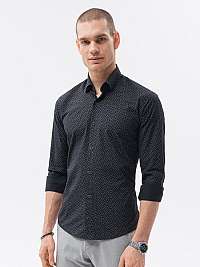 Čierna bavlnená košeľa s jemným vzorom K602
