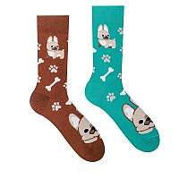Dvojfarebné veselé ponožky Psík Buldog