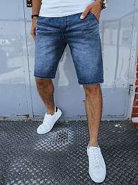 Jednoduché pánske džínsové kraťasy v modrej farbe
