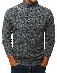 Melanžový šedý sveter so zipsom