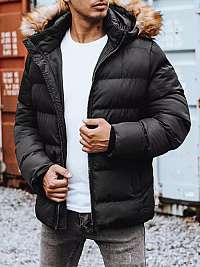 Moderná čierna zimná bunda s kapucňou