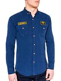 Moderná modrá košeľa s nášivkami k361