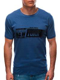 Modré tričko z bavlny s potlačou New York S1596