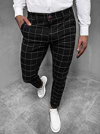 Nadčasové pánske čierne nohavice s kockovaným vzorom DJ05