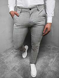 Nadčasové pánske šedé nohavice s kockovaným vzorom DJ05