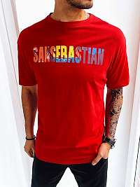 Originálne červené pánske tričko s farebným nápisom