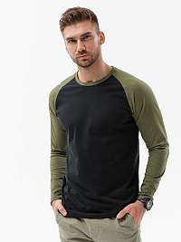 Originálne dvojfarebné čierno-olivové bavlnené tričko s dlhým rukávom L155/V3