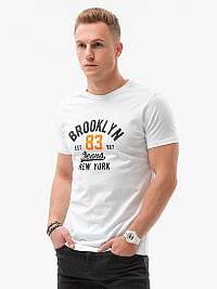 Pohodlné biele tričko s potlačou Brooklyn S1434 V-19B