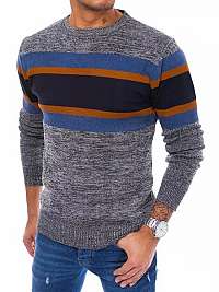 Šedý sveter s kontrastnými pruhmi