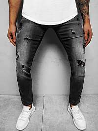 Slim fit čierne rifle s trendovými dierami NB/MP0016N
