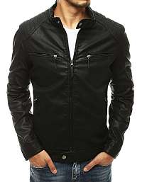 Štýlová koženková bunda v čiernej farbe