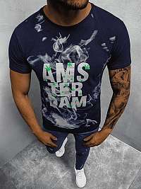 Štýlové granátové tričko s potlačou Amsterdam O/BL76