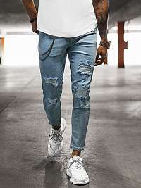 Svetlo-nebesky modré slim fit rifle z bavlny DP/202