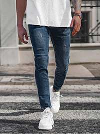 Tmavo-nebesky modré slim fit bavlnené rifle E93/02