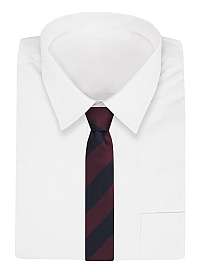 Tmavomodrá kravata s hrubými bordovými pruhmi