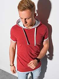 Trendové červeno-melírované tričko s kapucňou  S1376