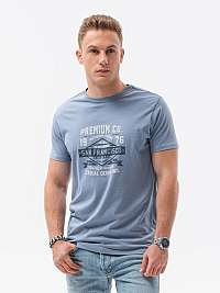 Trendové tričko s potlačou v modrej farbe S1434 V-20C
