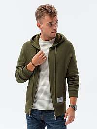 Trendový sveter na zips v olivovej farbe E186
