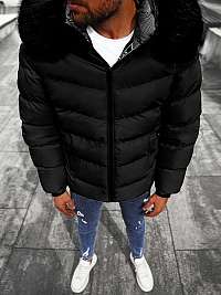 Trendy čierna zimná bunda s kožušinou JS/M8106