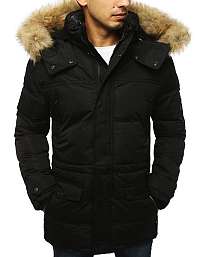 Zimná štýlová čierna bunda s kapucňou