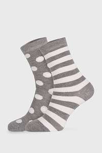 John Frank 2 PACK sivých dámskych ponožiek Long sivobiela-40