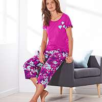 Blancheporte Bavlnené pyžamo so 3/4 nohavicami, potlač kvetín purpurová