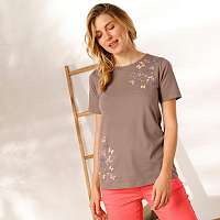 Blancheporte Bavlnené tričko s potlačou motýľov hnedosivá