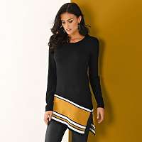 Blancheporte Dlhý asymetrický pulóver čierna/horčicová