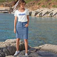 Blancheporte Džínsová sukňa s rozparkom vpredu, ekologické spracovanie zapratá modrá