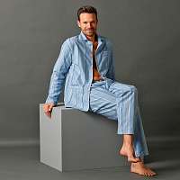 Blancheporte Flanelové pyžamo s prúžkami modrá 107/116 (XL)