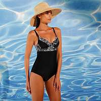 Blancheporte Jednodielne plavky s tropickým vzorom, s kosticami čierna, koš.C