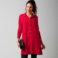 Blancheporte Jednofarebná dlhá košeľa s korálkami červená s korálikmi