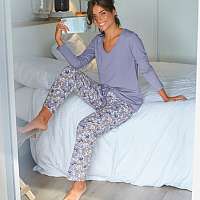 Blancheporte Jednofarebné pyžamové tričko s dlhými rukávmi lila/sivá