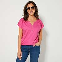 Blancheporte Jednofarebné tričko s tuniským výstrihom a krátkymi rukávmi ružová
