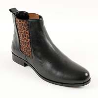 Blancheporte Kožené nízke čižmy, elastické gumy s leopardím vzorom čierna