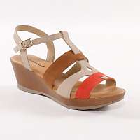 Blancheporte Kožené sandále na kline, trojfarebné béžová/červená