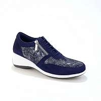 Blancheporte Kožené tenisky na zips, klinová podrážka nám.modrá