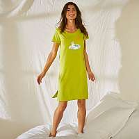 Blancheporte Krátka nočná košeľa s motívom Čajka a krátkymi rukávmi zelená anízová