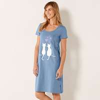 Blancheporte Krátka nočná košeľa s potlačou mačiek modrá