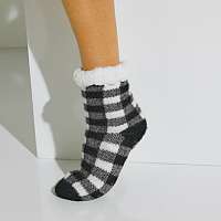 Blancheporte Papučové ponožky s kožušinovou imitáciou a kockovaným dizajnom čierna/biela