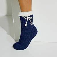Blancheporte Papučové ponožky zo ženilkového úpletu, s mašličkou a hviezdičkami nám.modrá