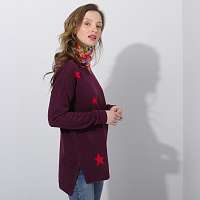 Blancheporte Pulóver s hviezdičkami slivková/červená