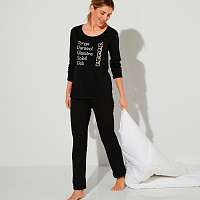 Blancheporte Pyžamo s dlhými rukávmi a potlačou textu čierna